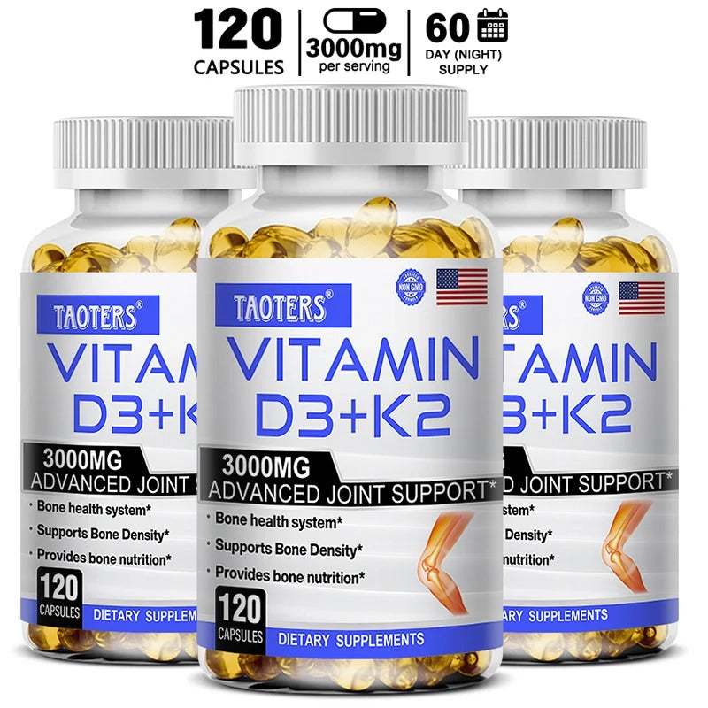 High Strength Vitamin D3 + K2 Supplement – Bone, Immune & Heart Health Support – Promotes Calcium Absorption – 120 Capsules