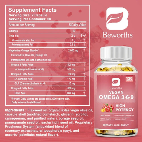 BEWORTHS Omega 3-6-9 Capsules – 120 Softgels | Essential Fatty Acids for Heart, Brain, Skin & Immune Support