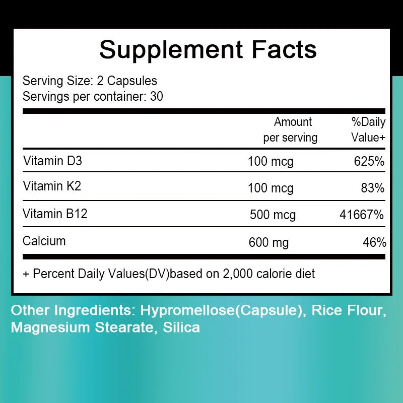 Premium Calcium 600mg + Vitamin D3 5000IU, K2 & B12 Advanced Bone, Heart & Immune Support – 60 Capsules