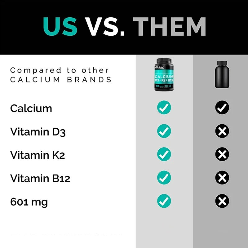 Premium Calcium 600mg + Vitamin D3 5000IU, K2 & B12 Advanced Bone, Heart & Immune Support – 60 Capsules