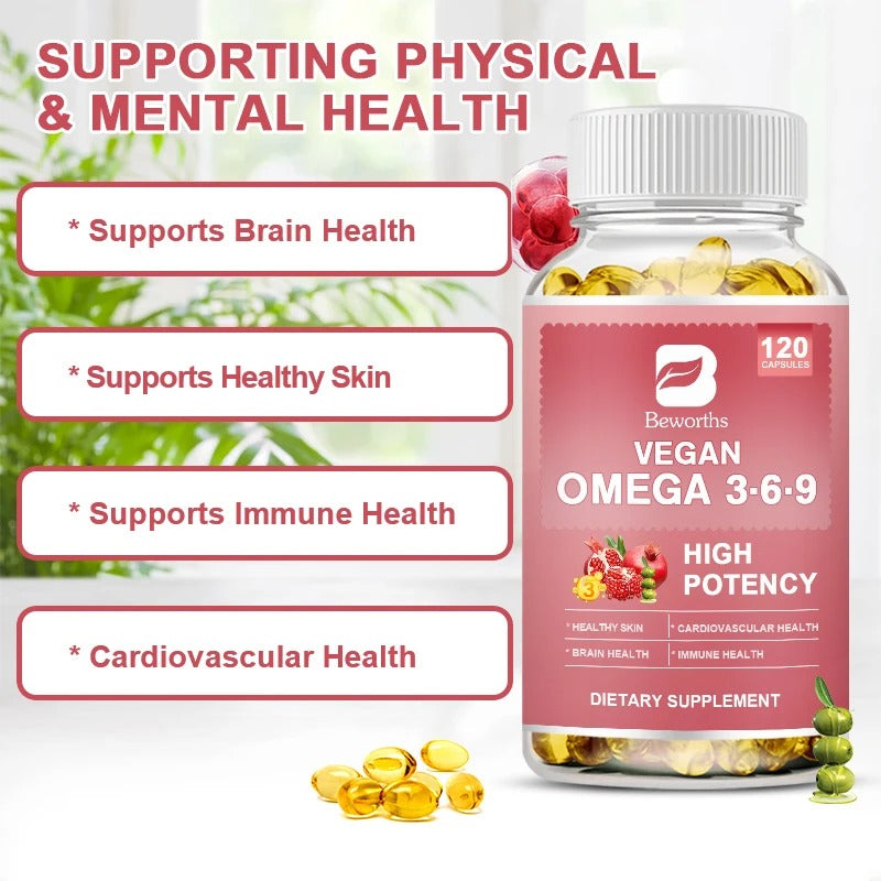 BEWORTHS Omega 3-6-9 Capsules – 120 Softgels | Essential Fatty Acids for Heart, Brain, Skin & Immune Support
