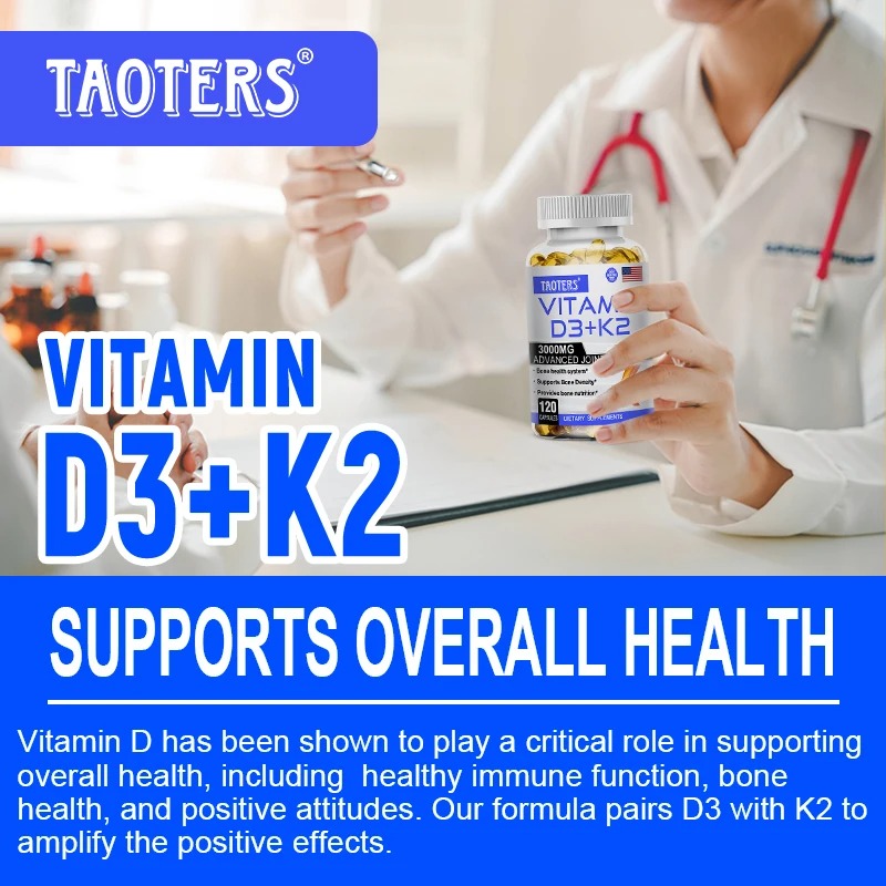High Strength Vitamin D3 + K2 Supplement – Bone, Immune & Heart Health Support – Promotes Calcium Absorption – 120 Capsules