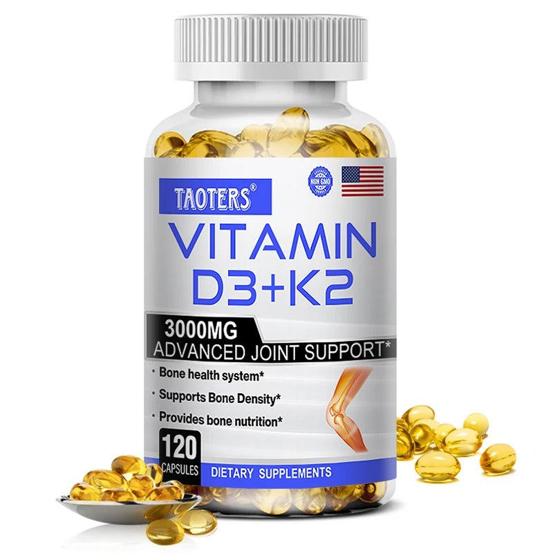 High Strength Vitamin D3 + K2 Supplement – Bone, Immune & Heart Health Support – Promotes Calcium Absorption – 120 Capsules